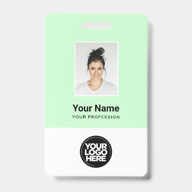 Pastel Green Employee Photo, Bar Code, Name Badge (Front)