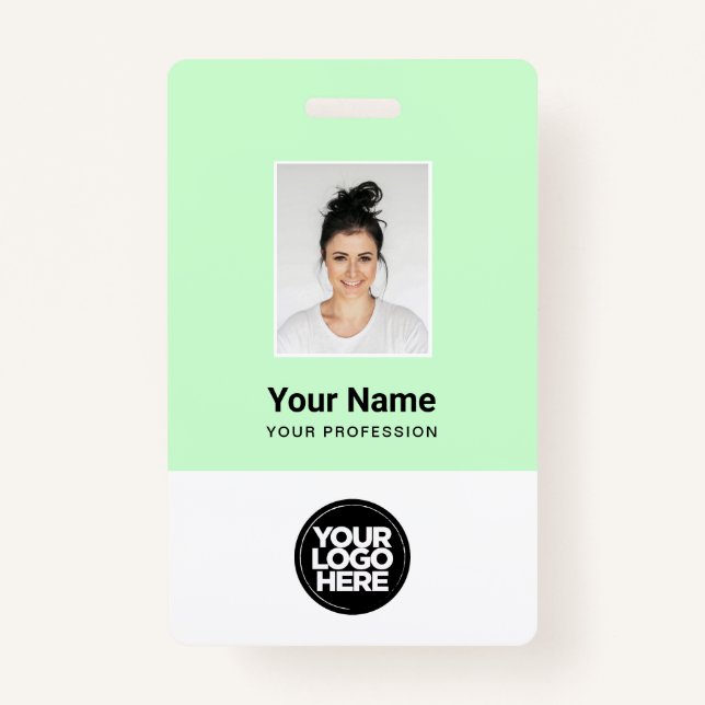 Pastel Green Employee Photo, Bar Code, Name Badge (Front)