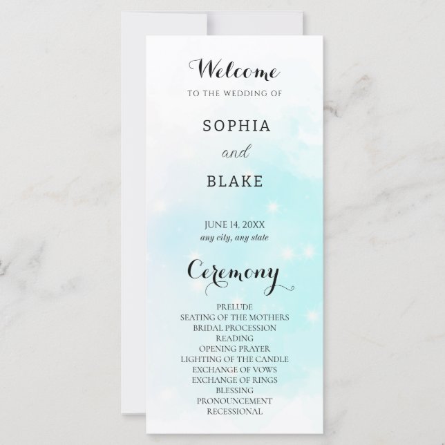 Pastel Green et Blue Sparkling Wedding Programme (Devant)
