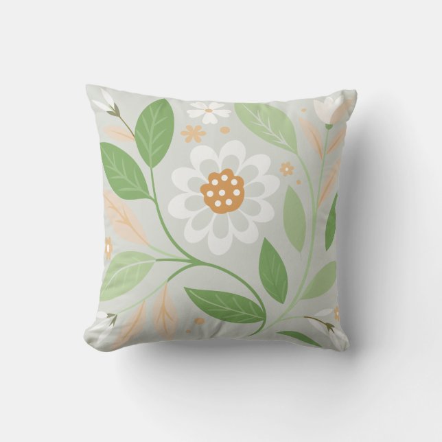 Pastel Green Floral Garden Throw Pillow (Front)