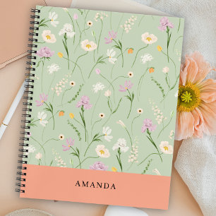 Pastel Green Floral Grace Cute Stylish Trendy Notebook