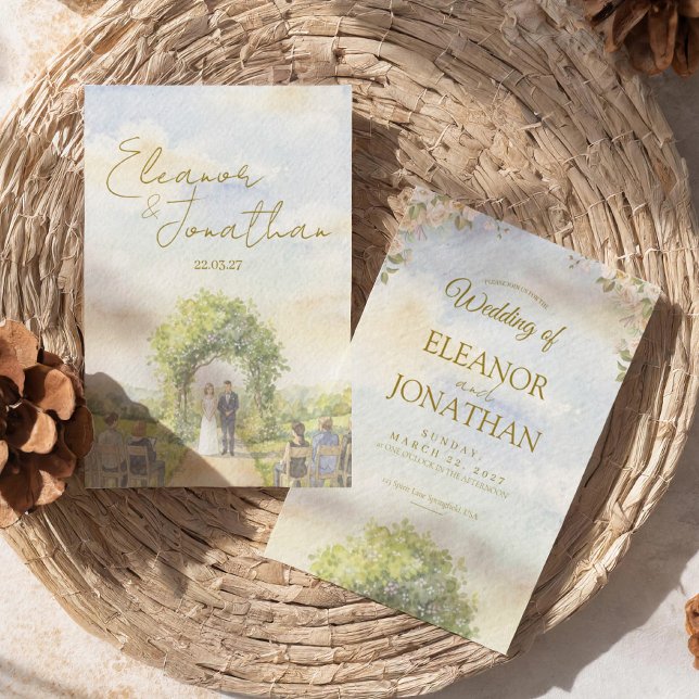 Pastel Green Floral Watercolor Outdoor Wedding Invitation (Creator Uploaded)