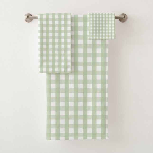 Pastel Green Gingham Check Pattern Bath Towel Set (Insitu)