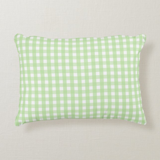 Pastel Green Gingham Pattern Accent Pillow (Front)
