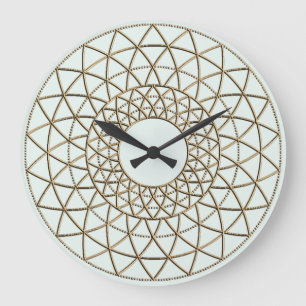 Pastel Green Gold Metallic Circle Pattern Large Clock