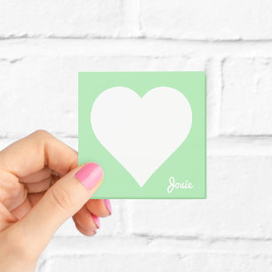 Pastel Green Heart Sticky Notes with Name