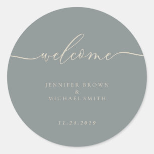 Pastel Green Ivory Signature Calligraphy Welcome Classic Round Sticker