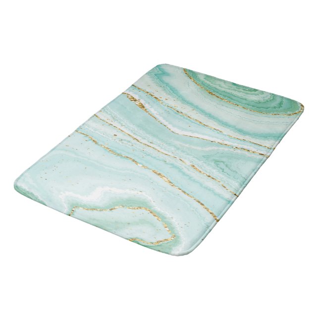 Pastel green liquid marble background bath mat (Angled)