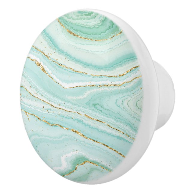Pastel green liquid marble gold accent ceramic knob (Right)