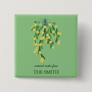 Pastel green mistletoe   2 inch square button