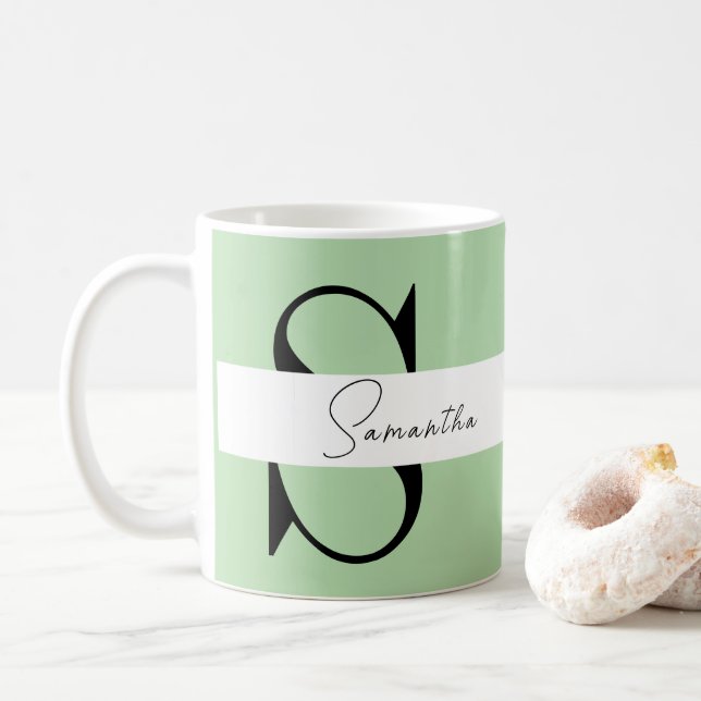Pastel Green Monogram Classic Mug – Personalized (With Donut)
