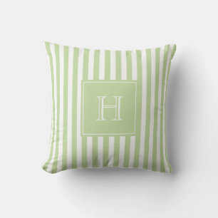 Pastel Green Monogram Stripe Preppy & Chic Spring  Throw Pillow