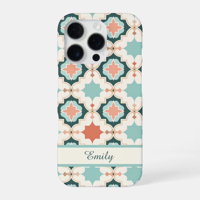 Pastel Green Moroccan Tile Personalized iPhone Case (Back)