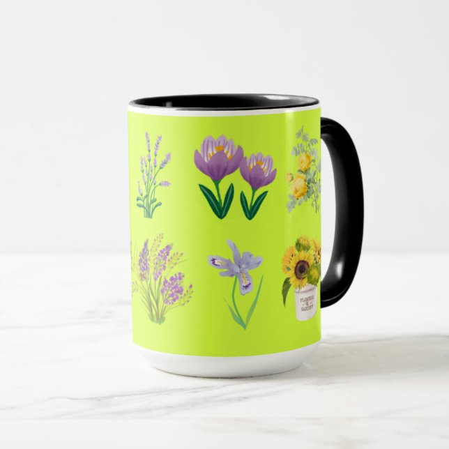 Pastel Green Mug with Yellow and Purple Floral Des (Front Right)