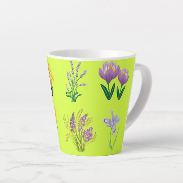 Pastel Green Mug with Yellow and Purple Florals (Right Angle)