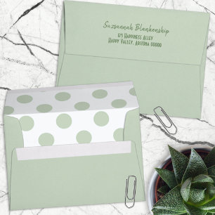 Pastel Green Outside Polka Dots Inside Custom Envelope