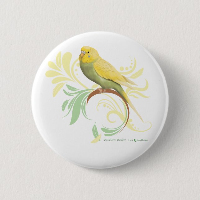 Pastel Green Parakeet 2 Inch Round Button (Front)