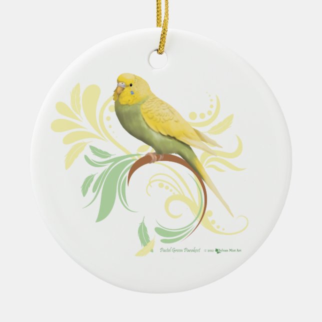 Pastel Green Parakeet Ceramic Ornament (Front)