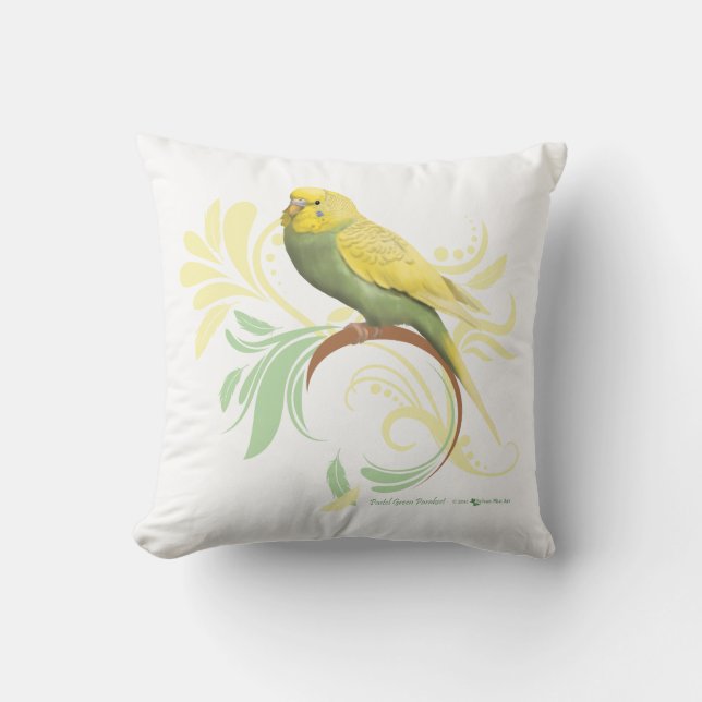 Pastel Green Parakeet Throw Pillow (Front)
