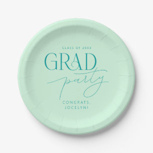 Pastel Green Personalized Minimalist Grad Party Paper Plate