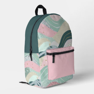 Pastel Green Pink Gold Wavy Pattern Printed Backpack