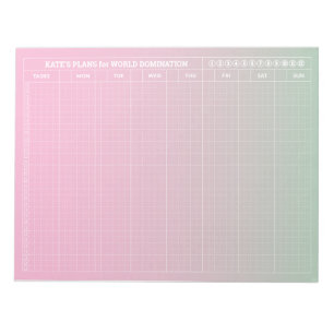 Pastel Green Pink GRID Weekly Planner Minimalist Notepad