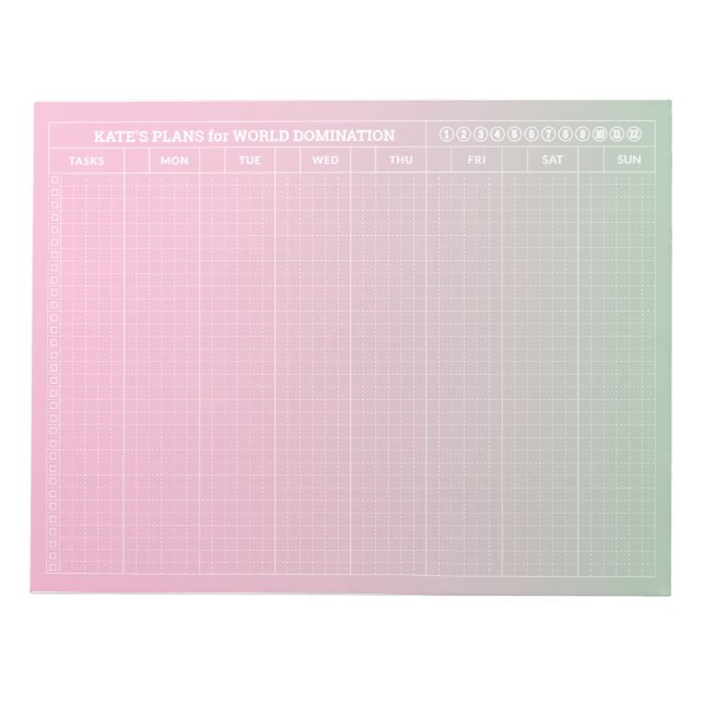 Pastel Green Pink GRID Weekly Planner Minimalist Notepad (Front)