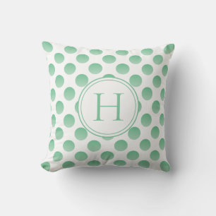 Pastel Green Polka Dots Custom Monogram Throw Pillow