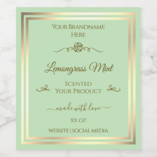 Pastel Green Product Label Gold Frame Vintage Rose