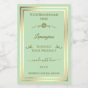 Pastel Green Product Label Gold Frame Vintage Rose
