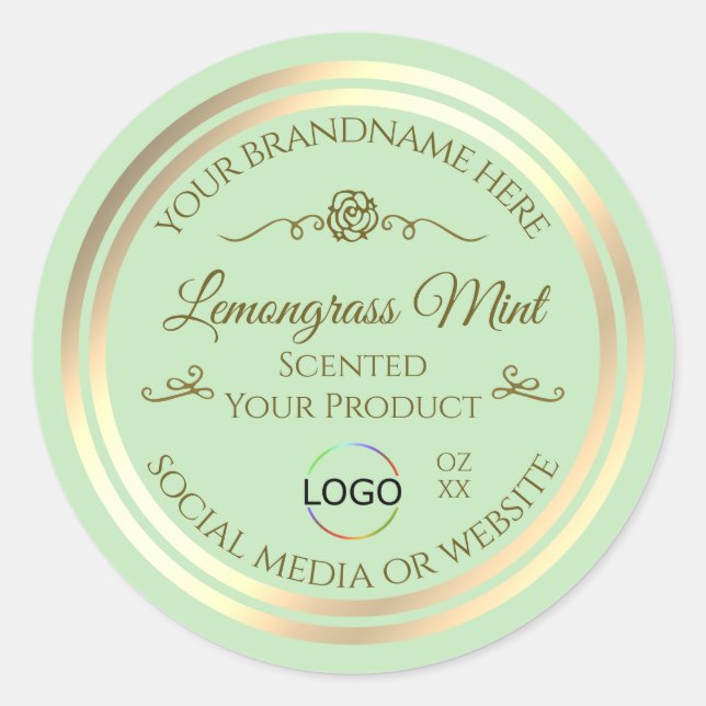 Pastel Green Product Label Gold Frame with Logo (Front)