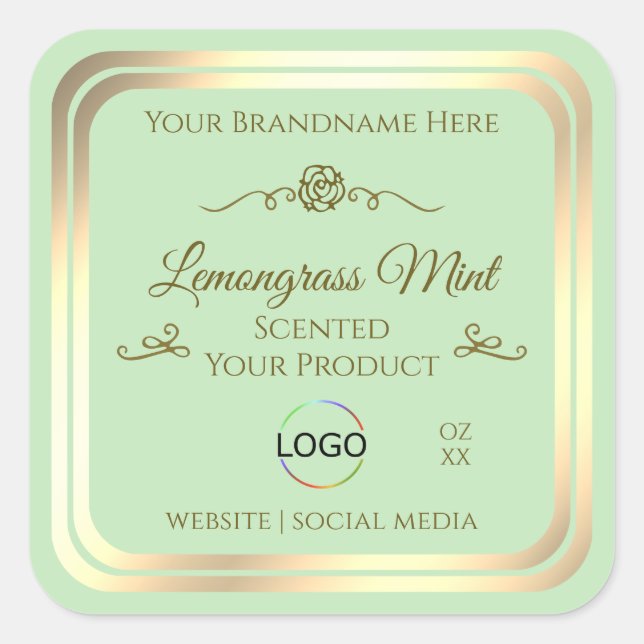 Pastel Green Product Label Gold Frame with Logo (Front)