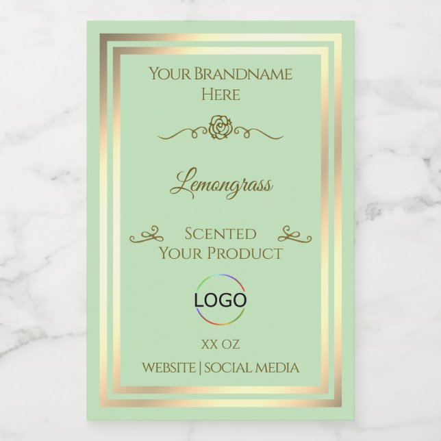 Pastel Green Product Label Gold Frame with Logo (Single Label)