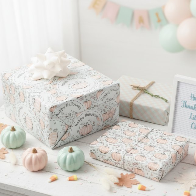 Pastel Green Pumpkin Mom to Be Congratulations Wrapping Paper Sheet (Cute Pastel Green Congratulations Little Pumpkin Thanksgiving Baby Shower Wrapping Paper for Her)