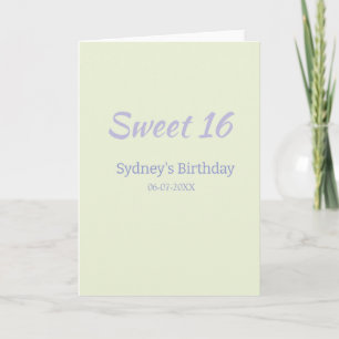 Pastel green purple sweet 16th birthday name bold card