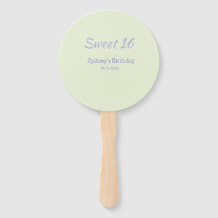 Pastel green purple sweet 16th birthday name bold hand fan