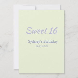 Pastel green purple sweet 16th birthday name bold invitation