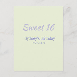 Pastel green purple sweet 16th birthday name bold postcard