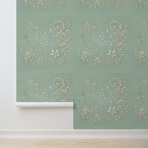 Pastel Green Shade Floral Motif Wallpaper