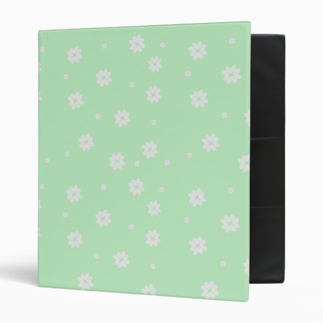 Pastel Green Simple Flower Pattern Cute Floral Art Binder (Front/Inside)