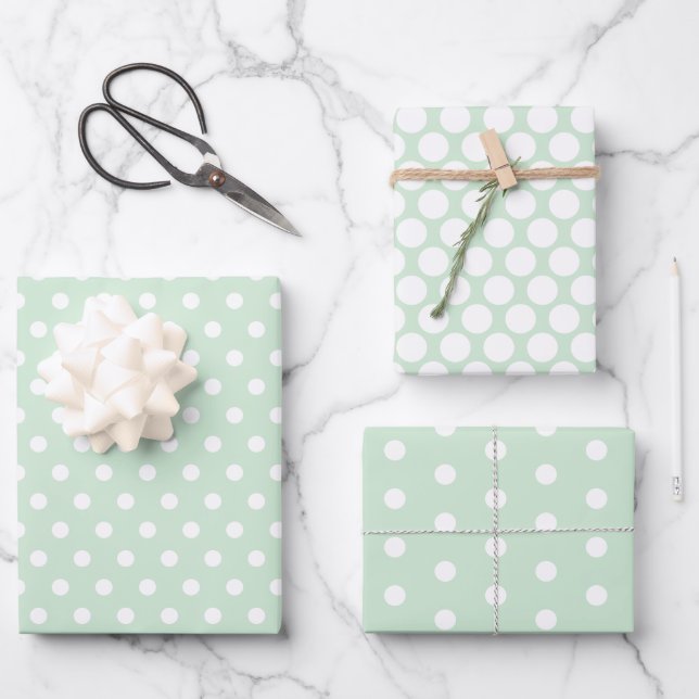 Pastel Green Spotted Wrapping Paper Sheets (Front)