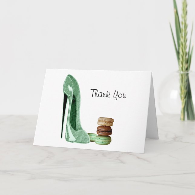 Pastel Green Stiletto and French Macaroons Art Thank You Card (Front)