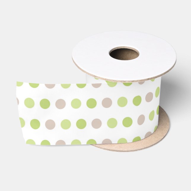 PASTEL GREEN & TAN POLKA DOTS SATIN RIBBON (Spool)