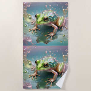 Pastel Green Tree Frog Fractal Art, Beach Towel