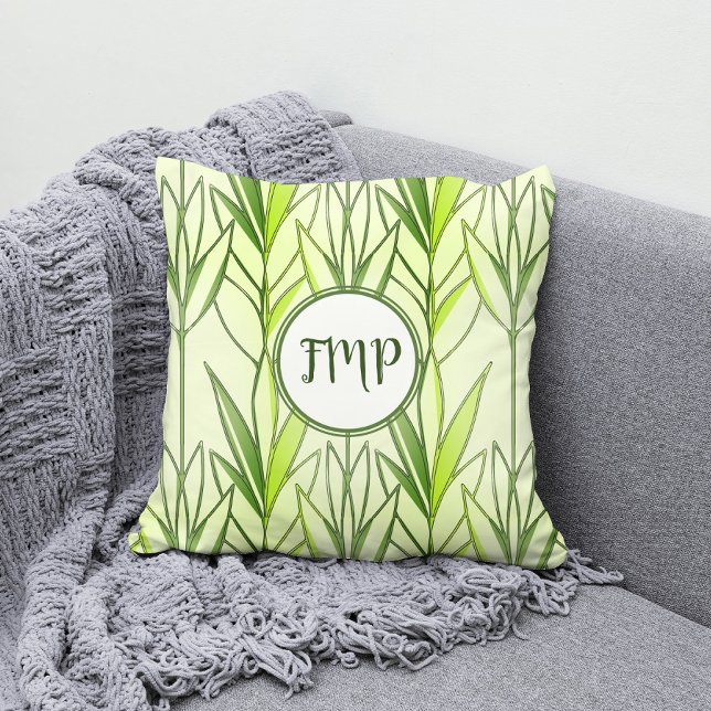  Pastel Green Tropical Foliage Nature Deco Pattern Throw Pillow (Creator Uploaded)