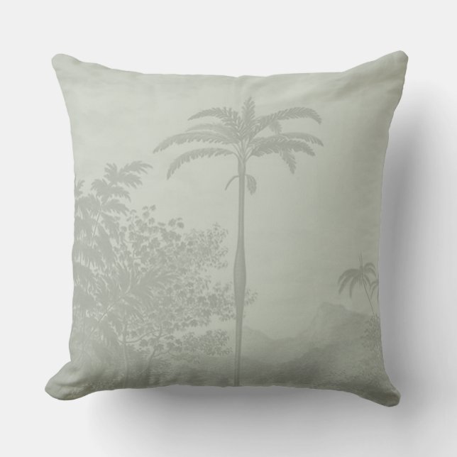 Pastel Green Vintage Palm Trees Bohemian Throw Pillow (Front)