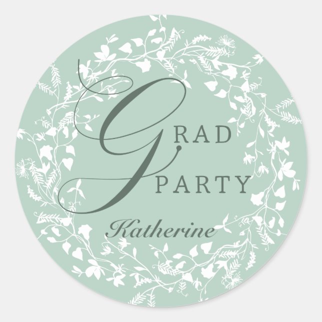 Pastel Green White Wildflower Wreath Graduation Classic Round Sticker (Front)