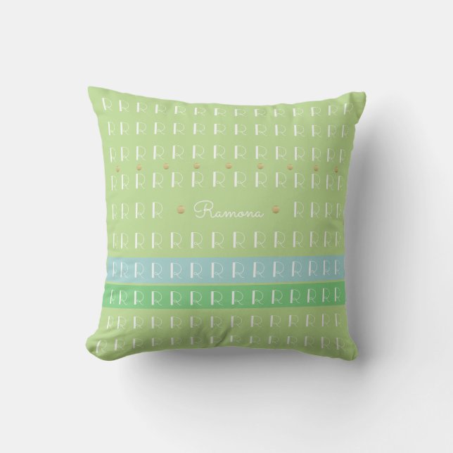 pastel green with custom name and initial nice outdoor pillow (Front)