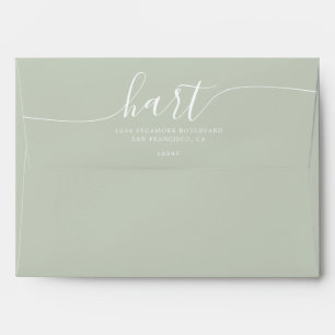Pastel Green with White Script Return Address Envelope
