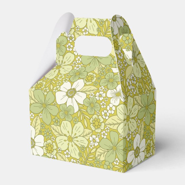 Pastel Green & Yellow Flower Pattern Favor Box (Front Side)